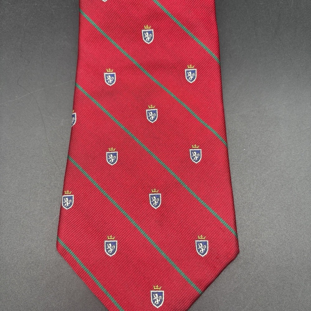 Polo Ralph Lauren Crest Shield Red Green Stripe Silk Tie Repp Stripes USA - Picture 5 of 16